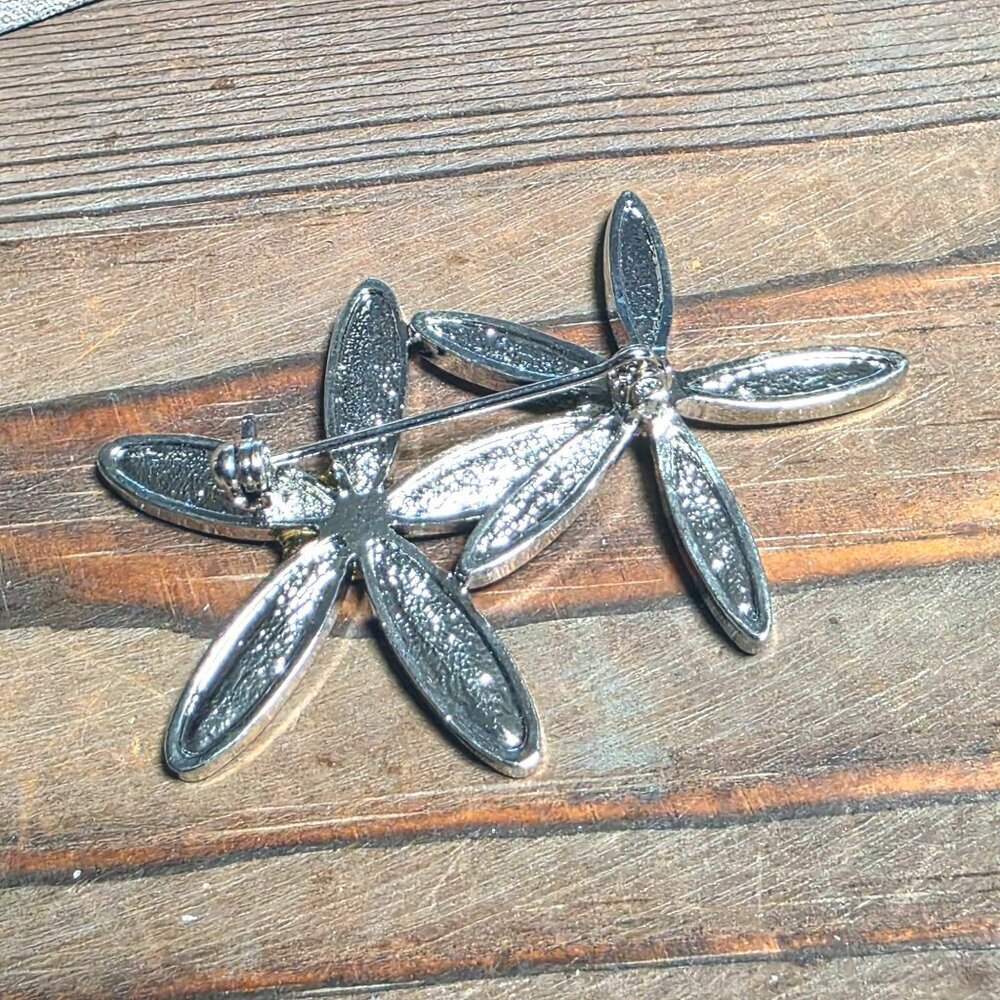 CZ Crystal Flowers Paua Abalone Shell Silver Rhodium Plate Brooch Sweater Pin - Picture 9 of 9